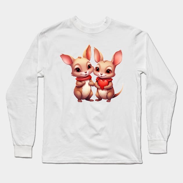 Valentine Kangaroo Couple Long Sleeve T-Shirt by Chromatic Fusion Studio